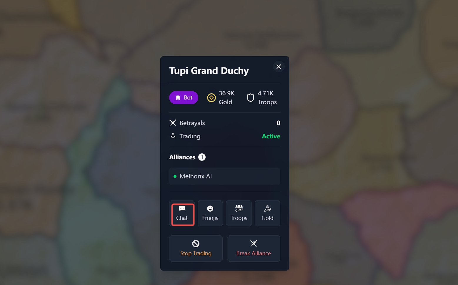 how to ask an ally to attack in frontwars.io open chat button
